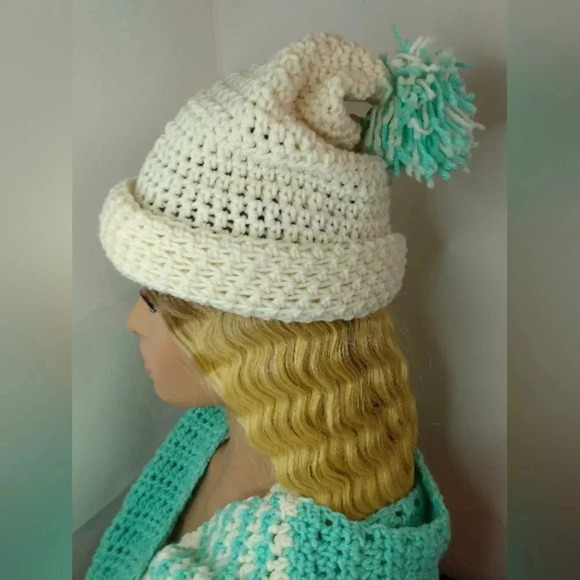 New Handmade Cream Mint Green Slouch Hat Beanie and Women's Wrap Scarf S… - Picture 2 of 2